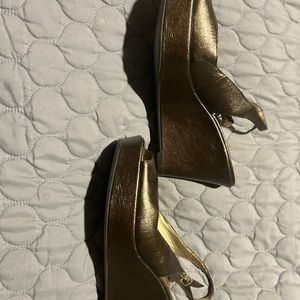 Mark Fisher platform sandals. Sharp, lovingly worn. Bronze 7 1/2 M